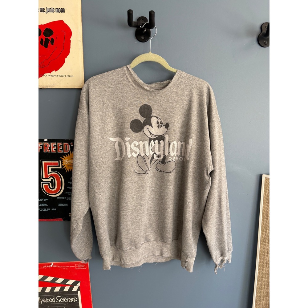 Vintage 90s Disneyland Mickey Mouse Sweatshirt Thrashed Grey Distressed Hanes L